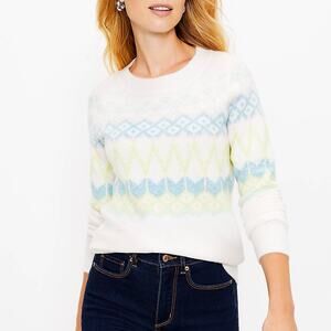 Ann Taylor Loft Fair Isle Relaxed Sweater Womens Medium Petite Soft Wool Blend